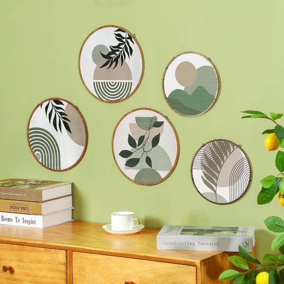 10'' and 8'' 5 Pcs Boho Wooden Bohemian Greenery Wall Hanging Decor - Picture 2 of 6